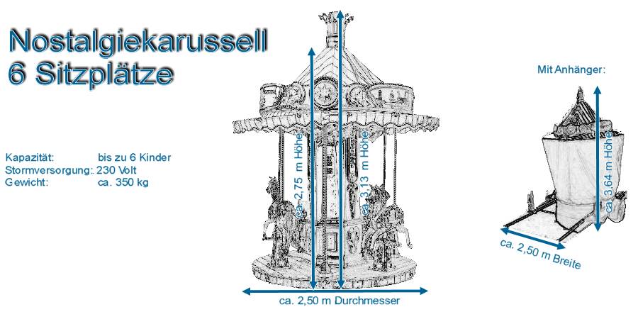 Maße Kinderkarussell Nostalgie-Pferdchenkarussell (6 Plätze)