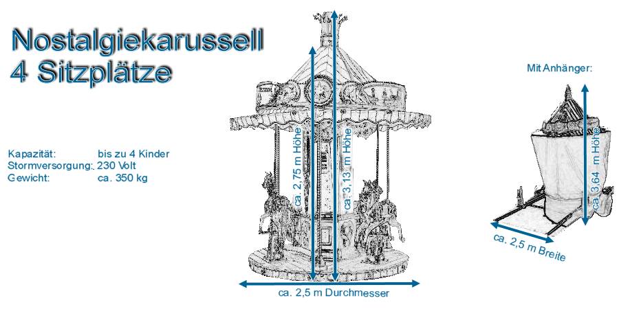 Maße Kinderkarussell Nostalgie-Pferdchenkarussell (4 Plätze)